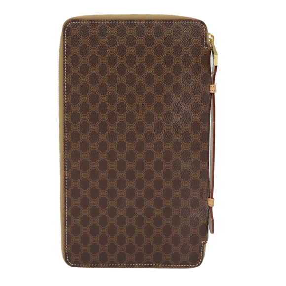 CELINE Macadam Canvas Clutch Bag PVC Leather Brown Gold Auth 90268 - Picture 2 of 16